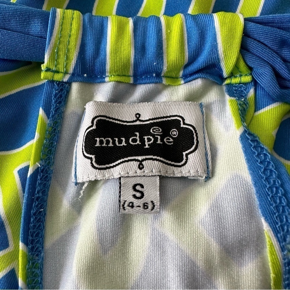 Mud Pie Green & Blue Geometric Natalie Bow Tie Mini Dress Women’s Size Small - Picture 8 of 10